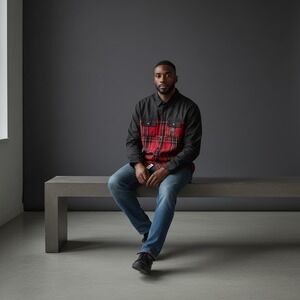 Staple Pigeon Men's Long Sleeve Plaid Flannel Shirt Black Red Size L